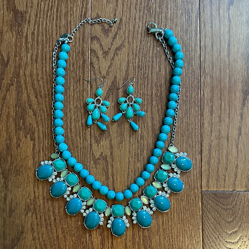Lia Sophia Turquoise and Green Necklace Set